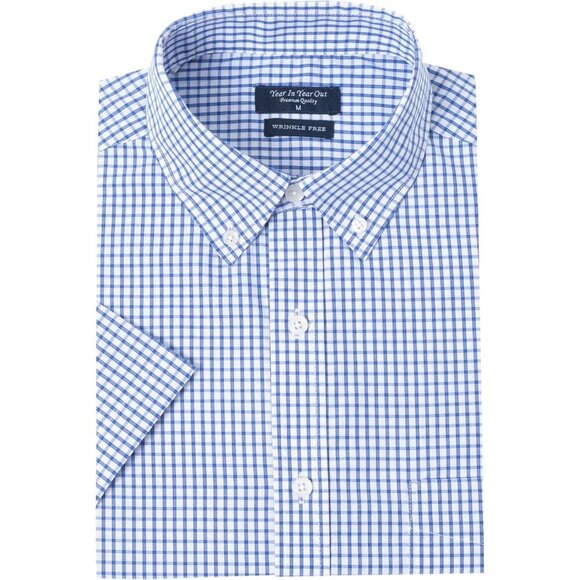 🆕Men Blue Wrinkle Free Dress Regular Fit Short Sleeve Button Down Casual Shirt - Picture 1 of 5